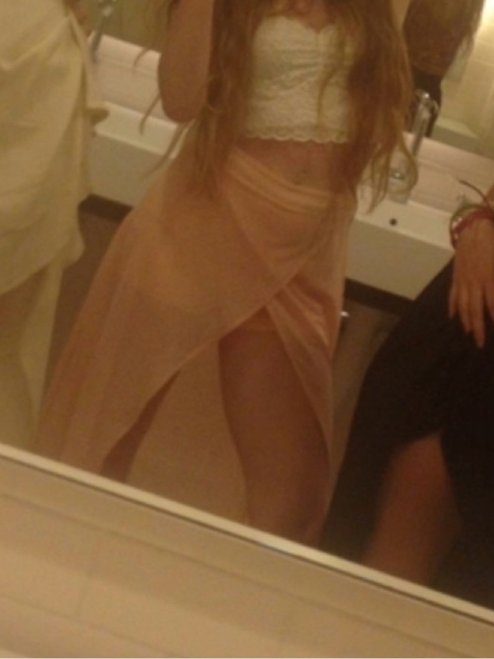Akira Salmon Blush Colored Sheer High Low Skirt w/ Shorts Skort